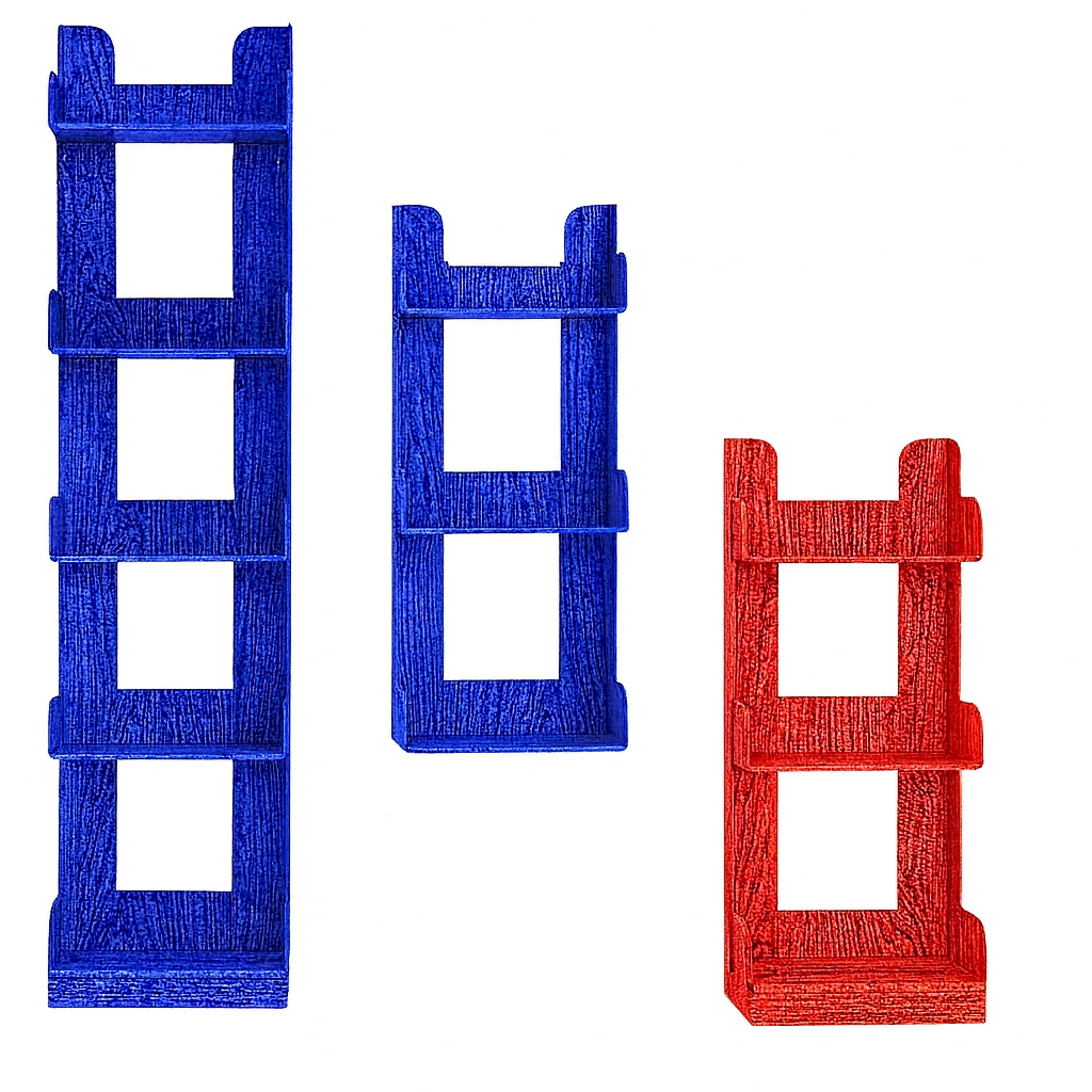 Set di mensole in legno massello colorate in blu e rosso, design modulare per parete-woodhomecraft